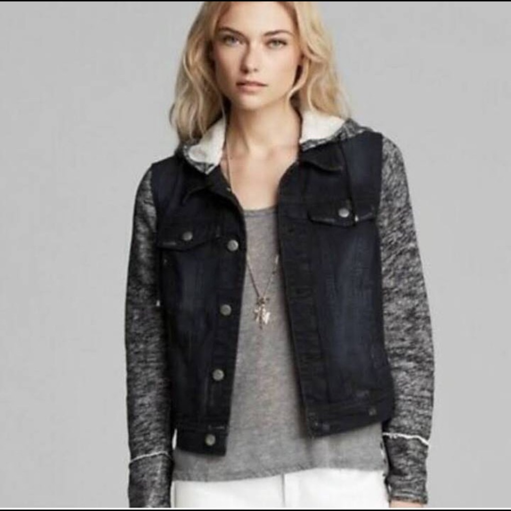 Free People Knit Hooded Denim Jacket